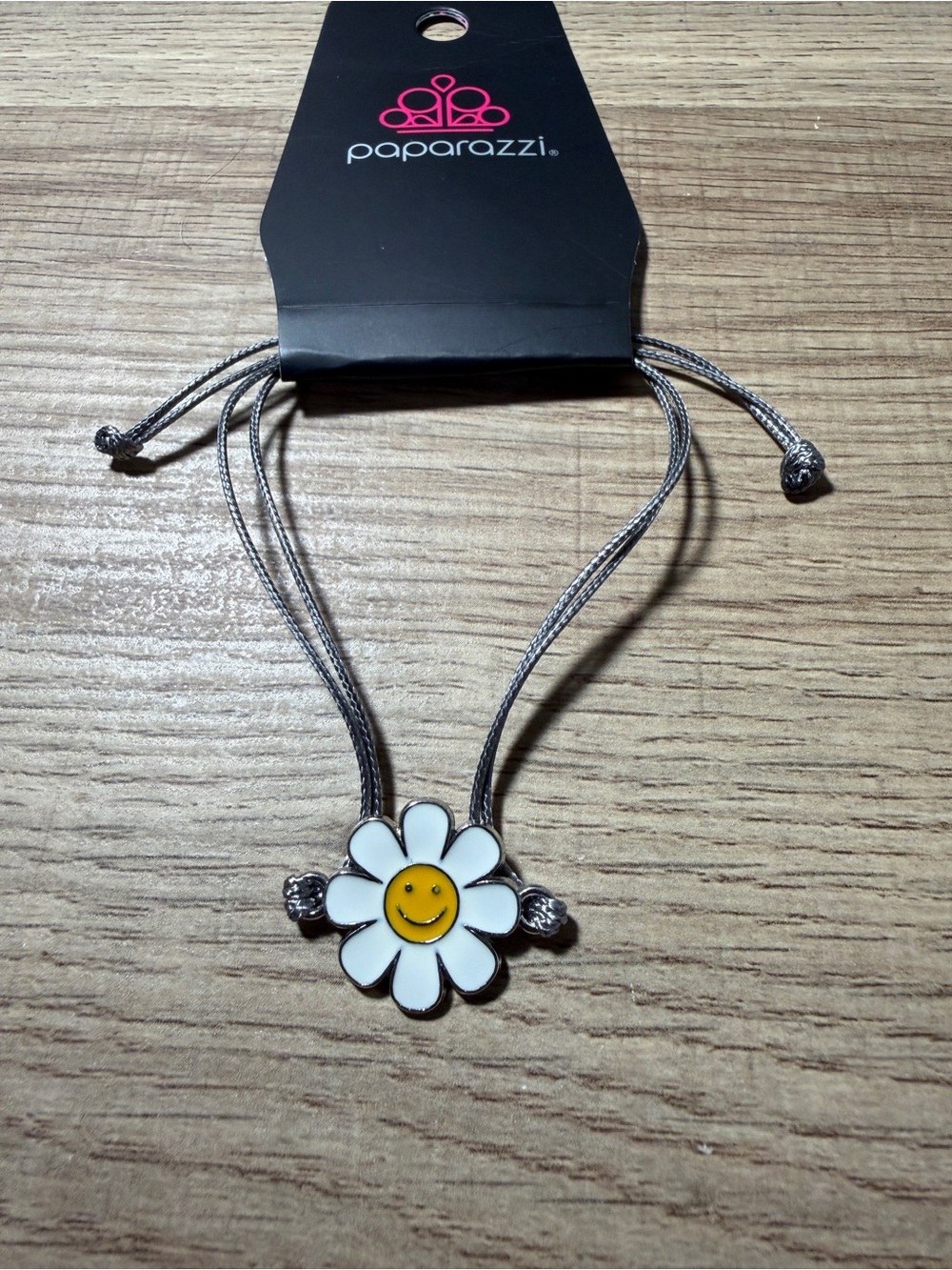Paparazzi White Daisy Smiley Cord Bracelet